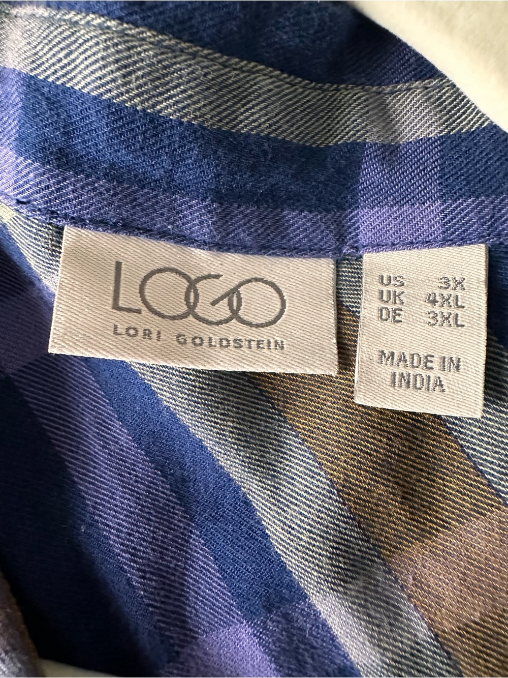 Women’s LOGO Lori Goldstein Blue Purpke & Yellow Plaid Button-Up Shirt Sz:3X GUC - Picture 8 of 13